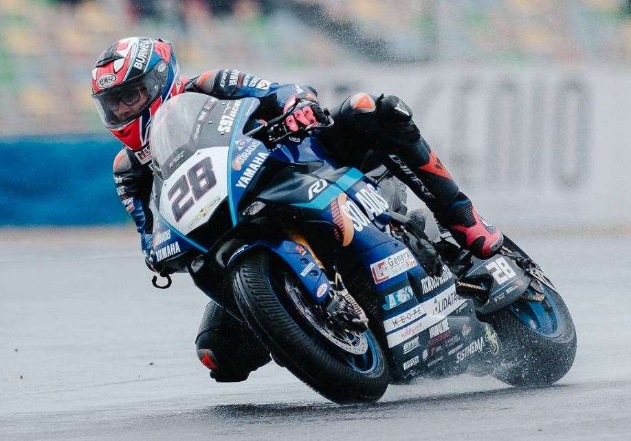 Lydd's Bradley Ray racing in the wet during race one of the Superbike World Championship at Magny-Cours. Picture: Giulio Di Natale