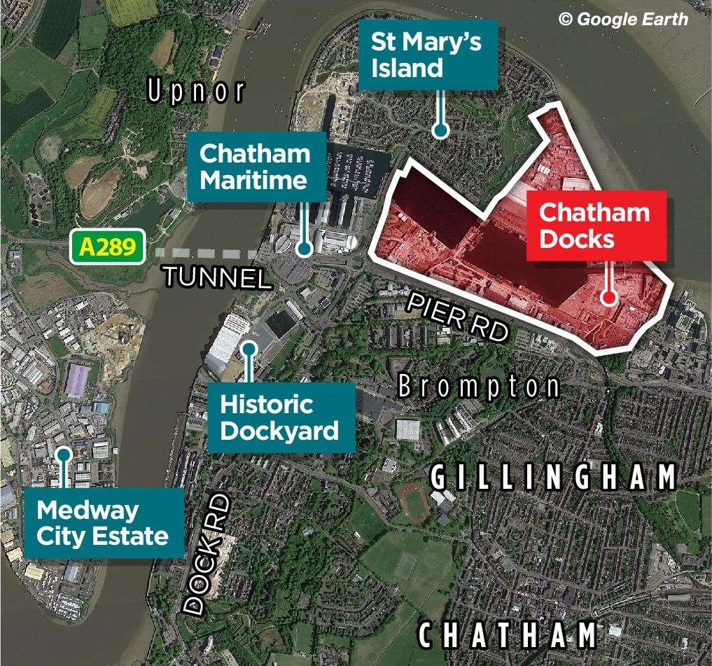 The whole of Chatham Docks is the subject of a Peel Waters masterplan, but the south side of the site was the only part being considered at the special planning committee