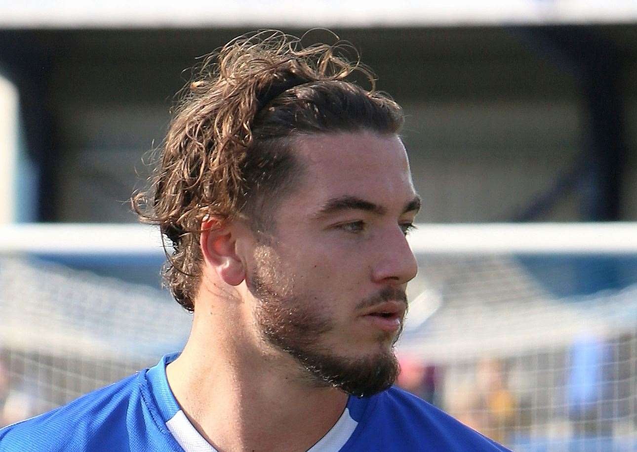 Defender Jamie Fielding - got the game’s only goal as Tonbridge won 1-0 at home to Dorking Wanderers on Tuesday night. Picture: Dave Couldridge