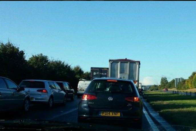 Queuing traffic on the A249