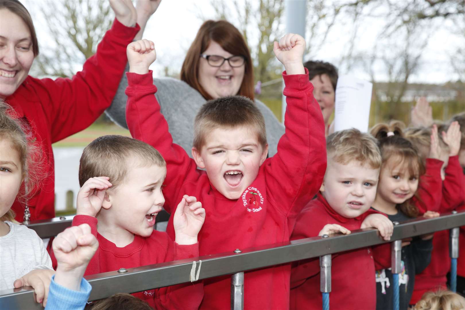 Jack Sullens, four, celebrating with his pre-school friends