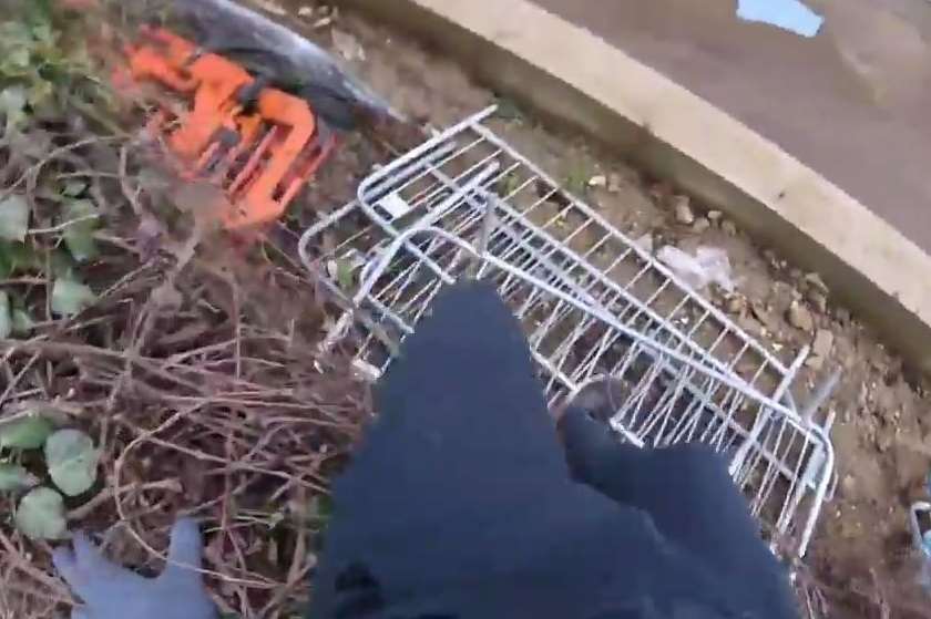 The trespasser films himself scaling a fence into the construction site