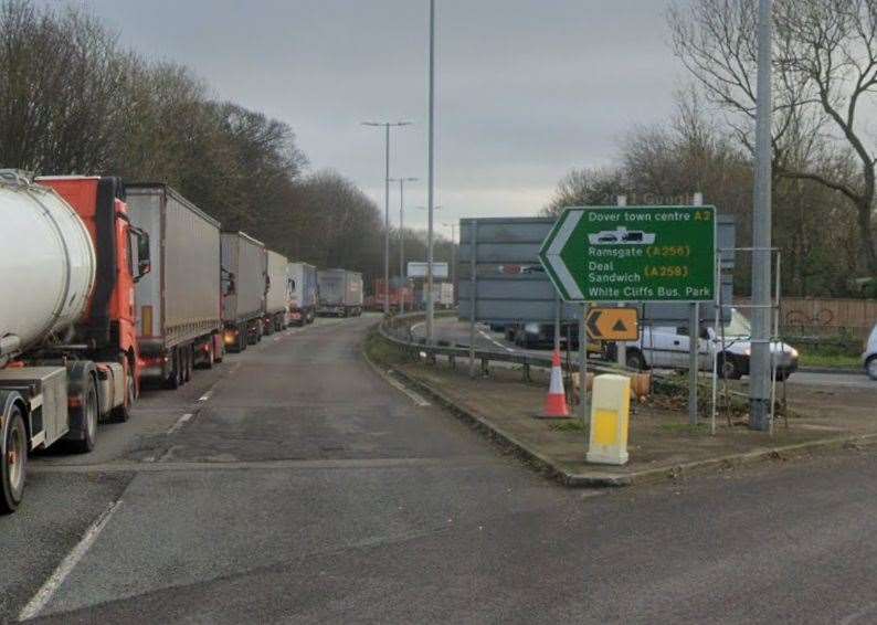 Car and lorry smash prompts delays on A2 at A256 Whitfield Roundabout near Dover