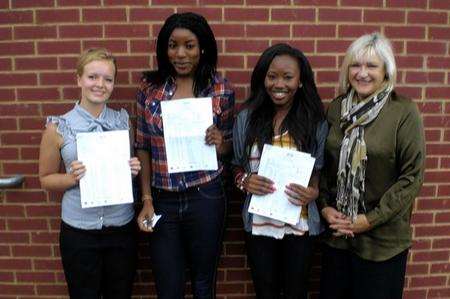 Students at Dartford Technology College celebrate GCSE results with head teacher Trish Burleigh