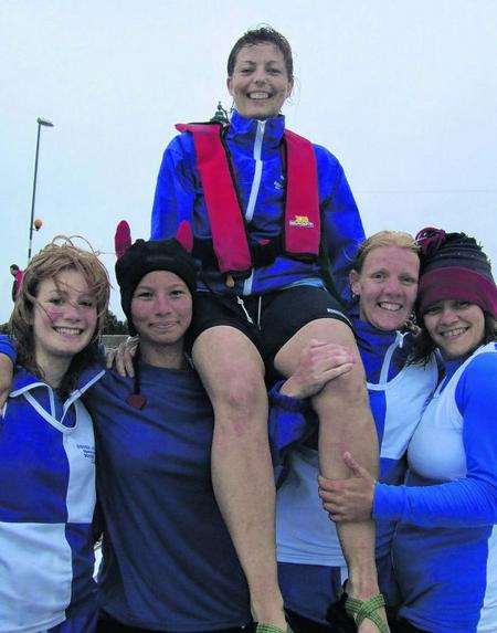 Dover's Novice Ladies celebrate there win at Southsea Regatta on Saturday, from left: Lizzie Foley, Lauren Drewitt, Kate Snape (cox), Maria West-Burrows and Rachel Whittaker.