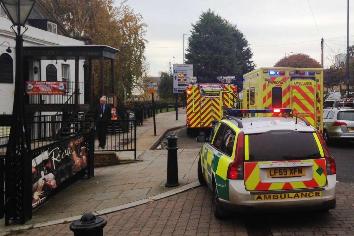 An ambulance waiting next to Gravesend pier