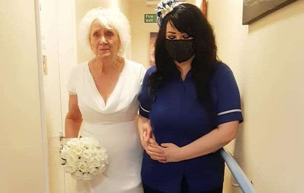 Carol had been given a dress for free by a town centre bridal store, as the community came together to help the ceremony take place. Picture: Fran Lawrence