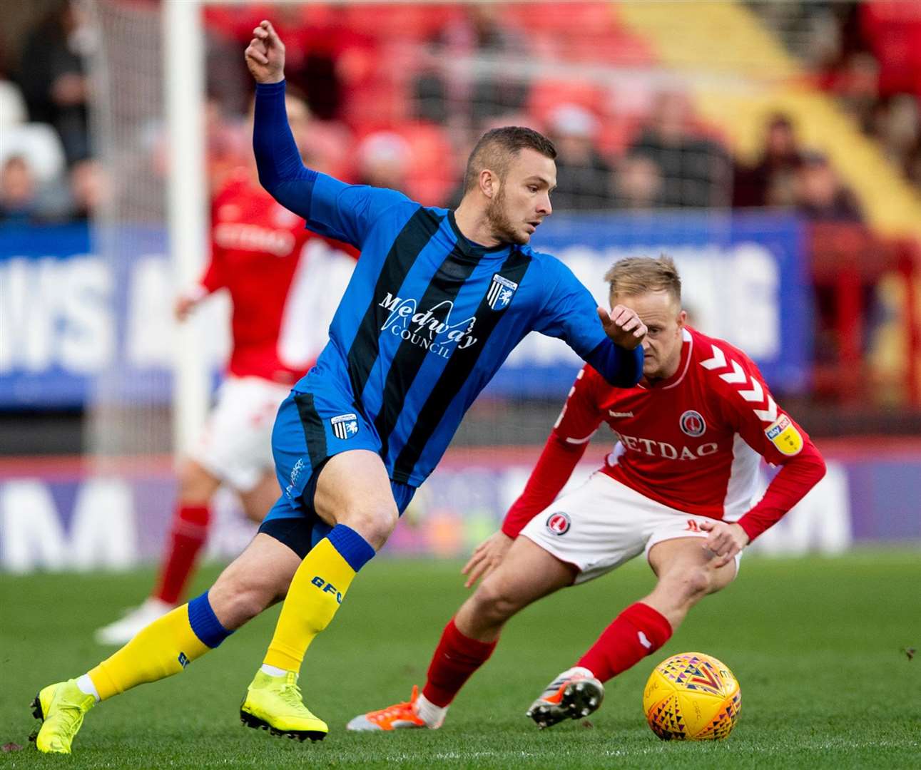 Dean Parrett cuts inside of Charlton's Ben Reeves Picture: Ady Kerry