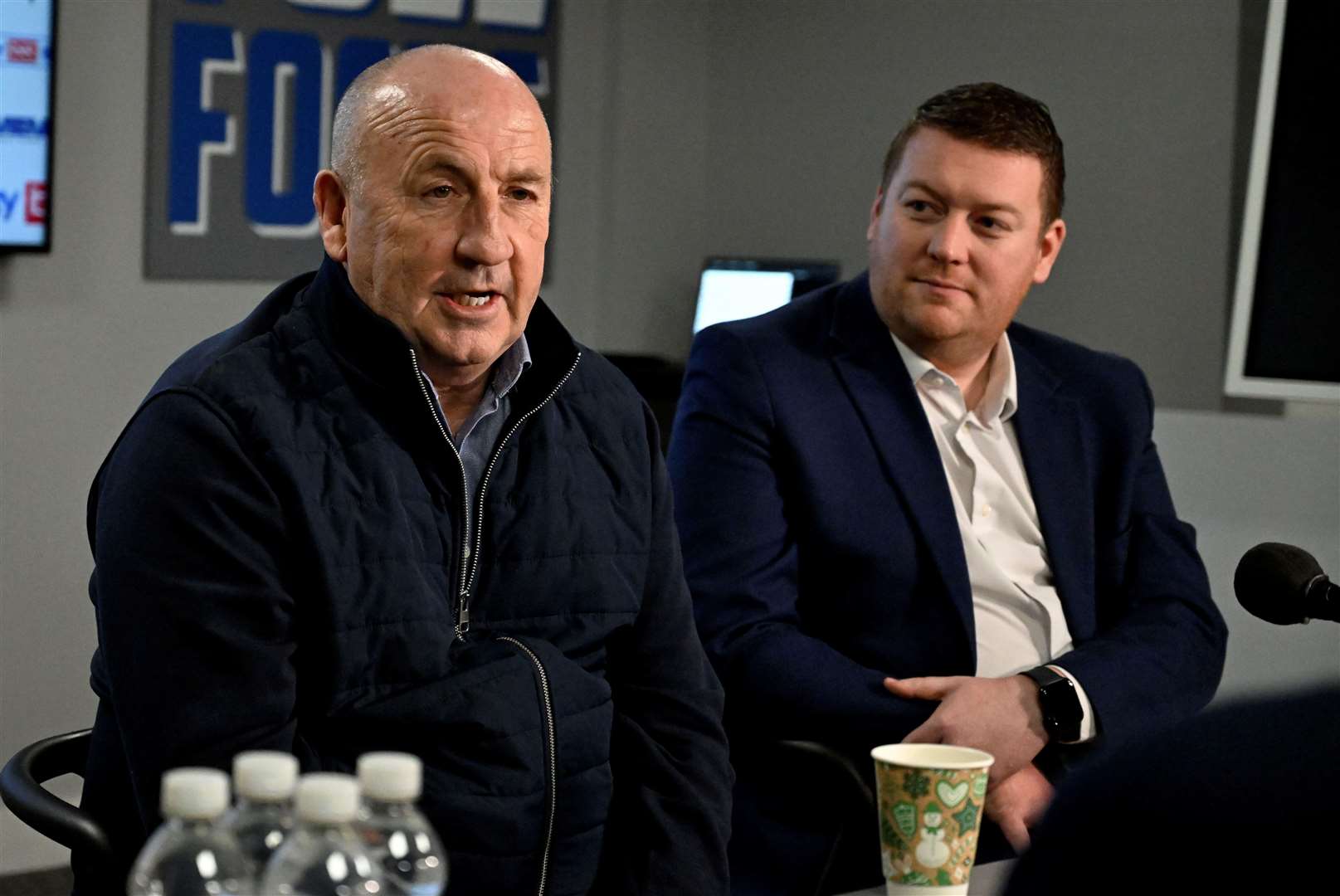 John Coleman with managing director Joe Comper after being handed the job at Gillingham Picture: Barry Goodwin