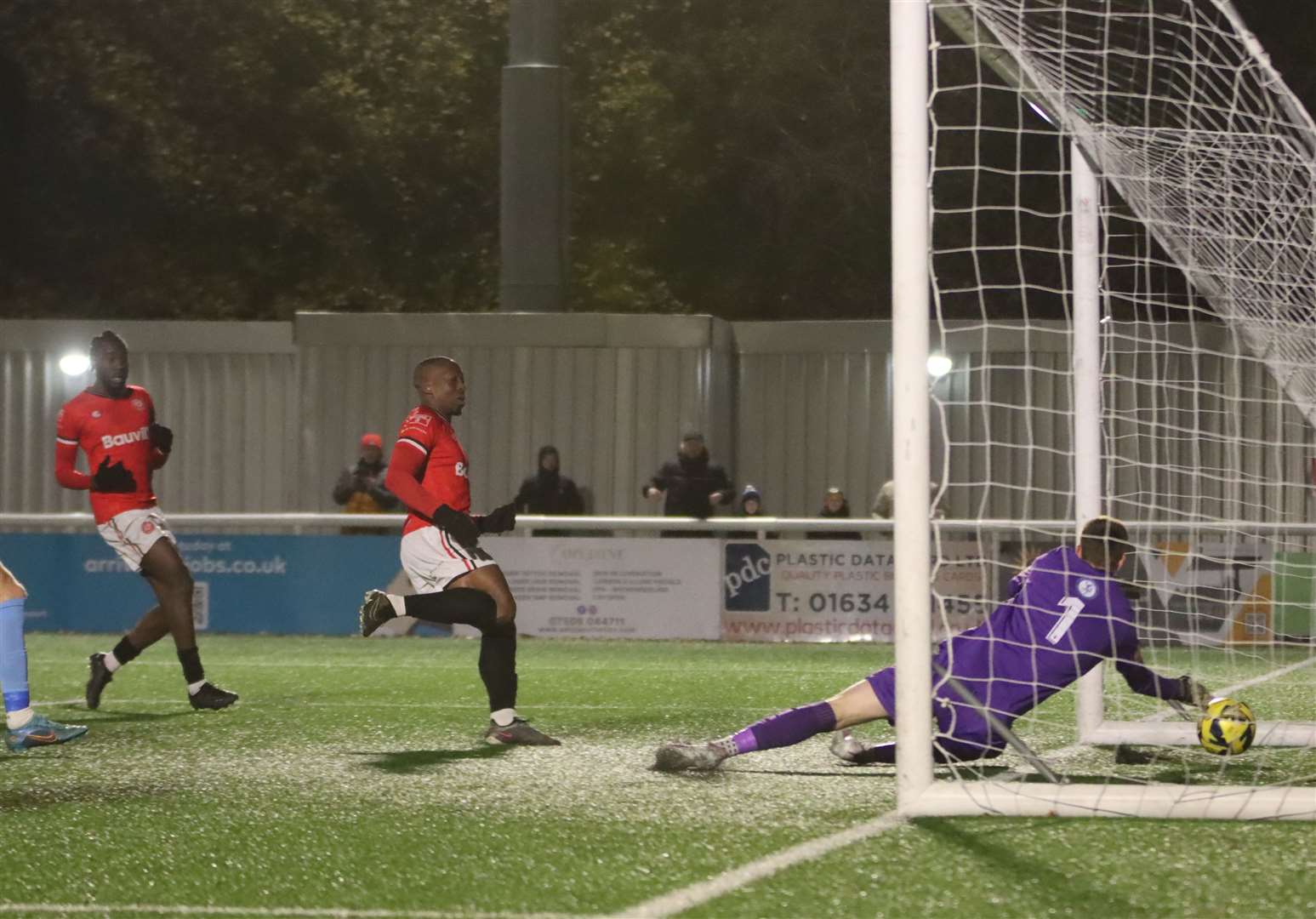 Chris Dickson scores Chatham's third against Enfield Town Picture: Max English (@max_ePhotos)