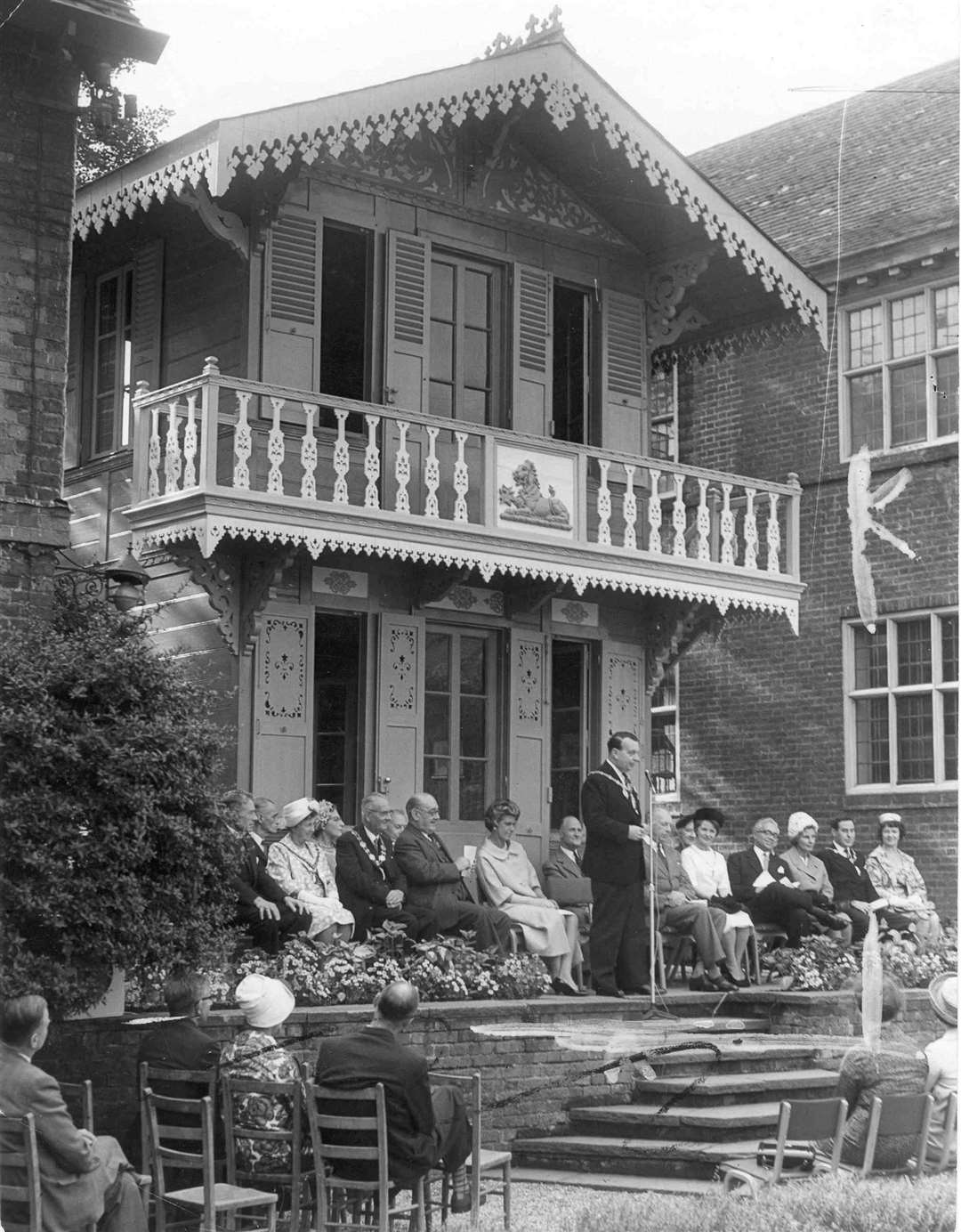 The official opening of Charles Dicken's chalet, behind Eastgate House in Rochester High Street, in 1961. Photos from 'Images of Medway'