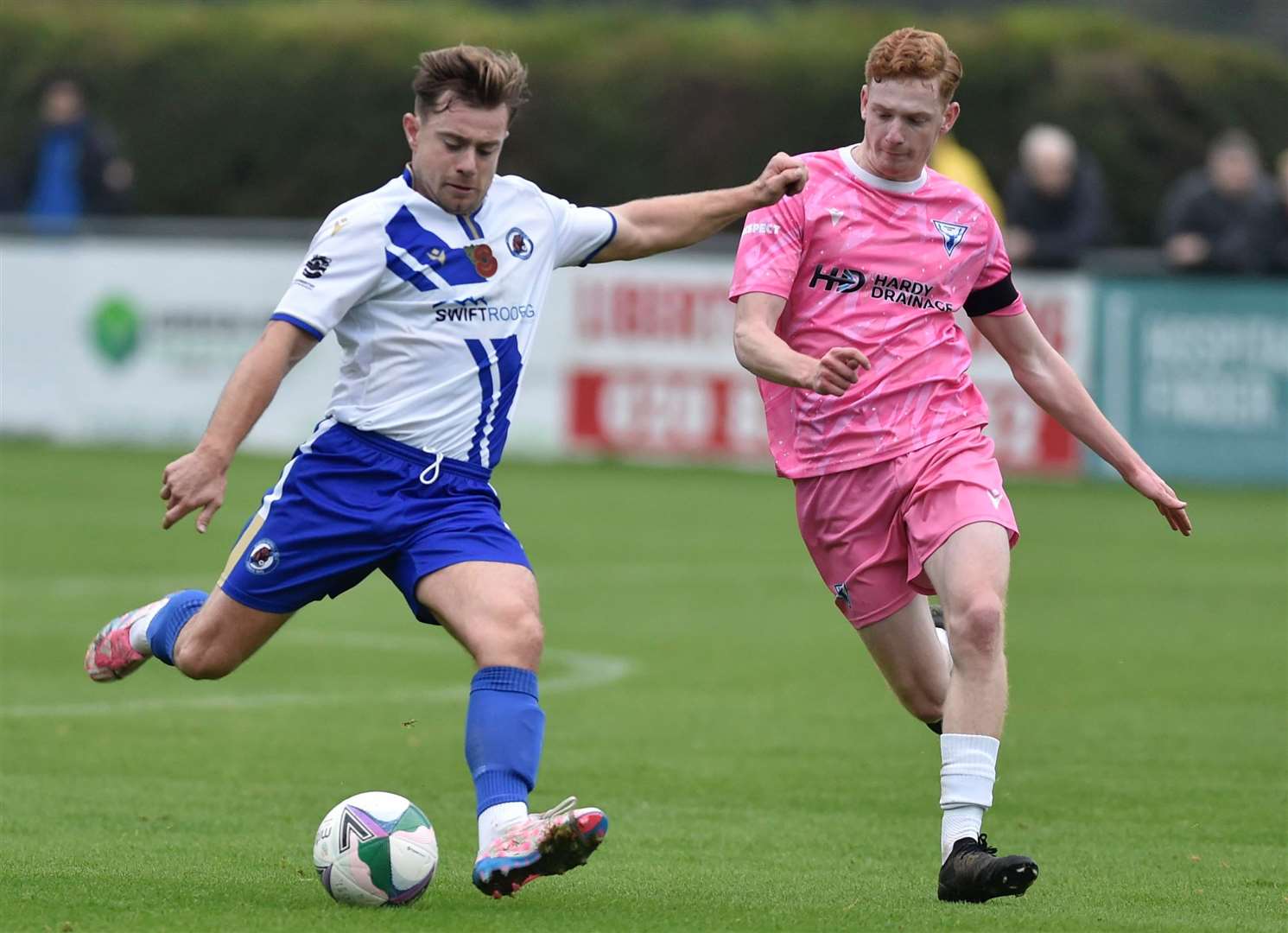 There was nothing between Bearsted (white) and Erith & Belvedere as their FA Vase second round clash ended goalless. Picture: Ian Scammell