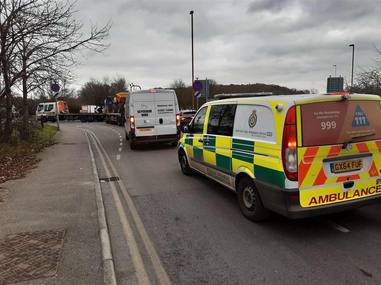 Traffic is building up around the Four Elms roundabout following the crash