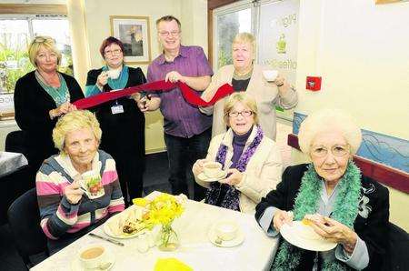 kmfm's Johnny Lewis with volunteers at the Pilgrims Hospice coffee shop in Margate