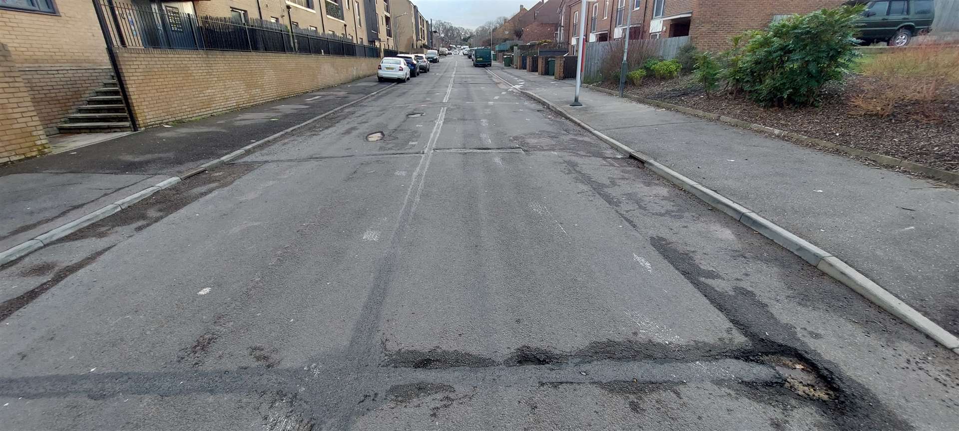 A pothole in Greggs Wood Road