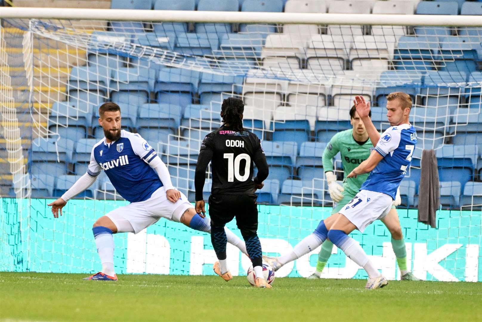 Captain Max Ehmer playing alongside young defender Alex Giles in the EFL Trophy Picture: Barry Goodwin