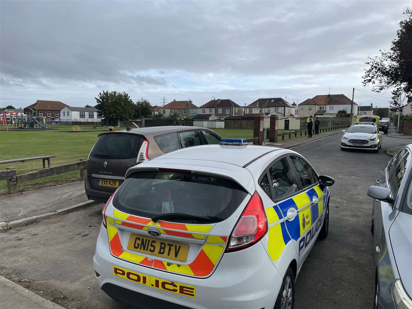 Officers investigating at the open space. Picture: Chloe Holmwood