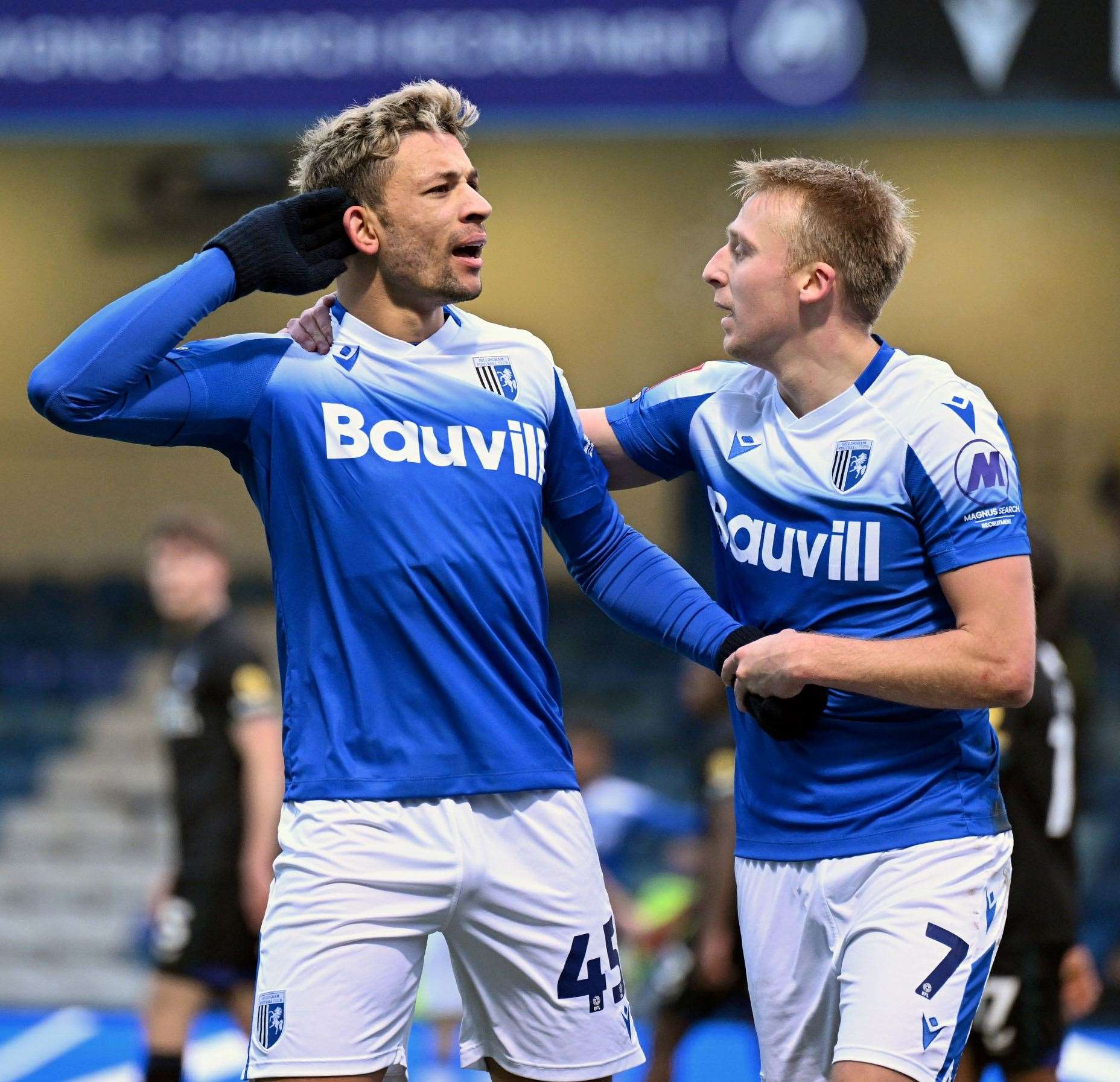 Gillingham striker Macauley Bonney celebrates his goal against former club Charlton. Picture: Keith Gillard