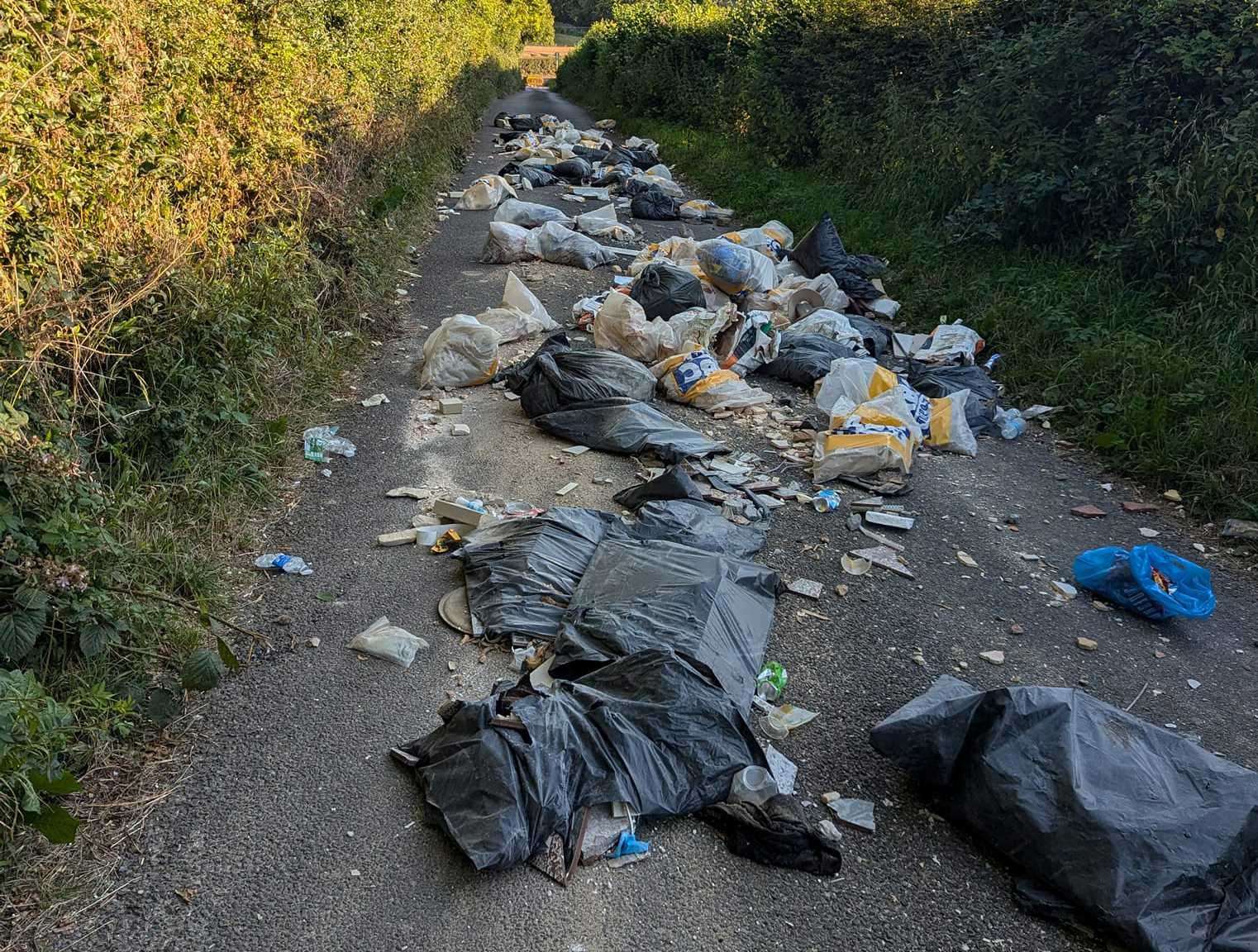 A large pile of rubbish was dumped in Hartley Bottom Road near New Ash Green