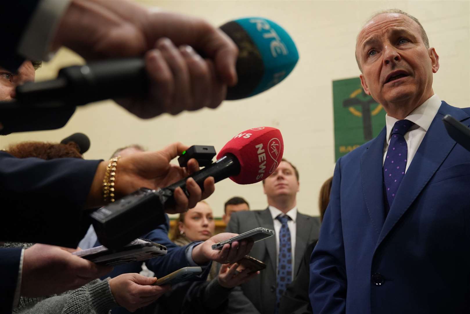 Fianna Fail leader Micheal Martin speaks to the media at Nemo Rangers GAA Club in Cork (Jacob King/PA).