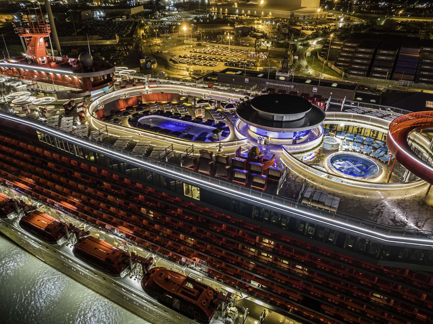 Virgin's Valiant Lady cruise ship docked off Gravesend. Picture: Mark Dillen / Skyshark Media