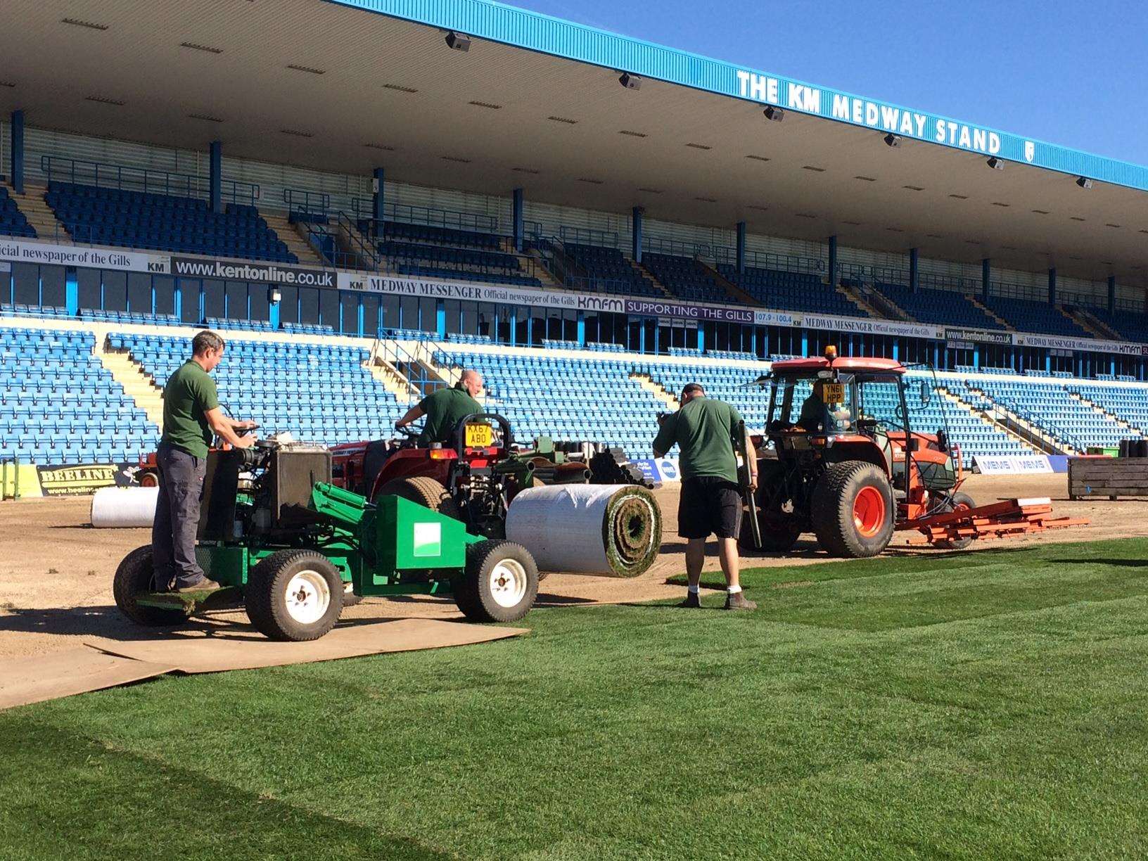 Gillingham's new hybird pitch is being laid Picture: KM (4692316)