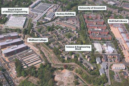 An aerial view of where the University Technical College (marked Rodney Building) could be located, within existing education and military establishments.