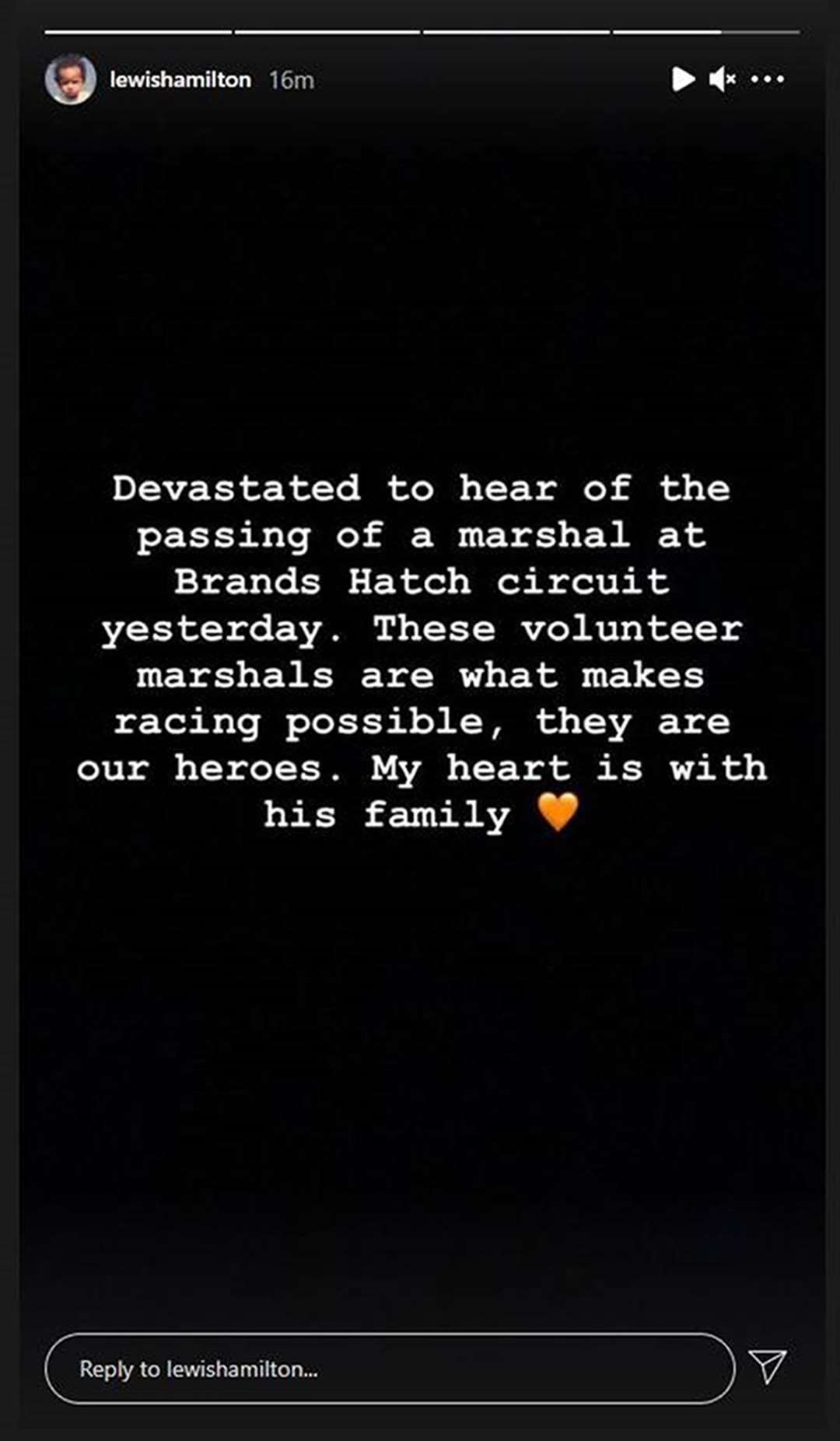 The message posted by Lewis Hamilton (Lewis Hamilton/PA)