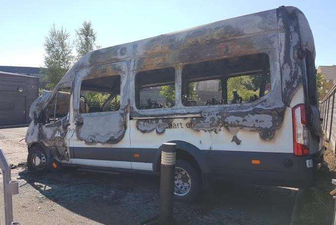 A school minibus has been destroyed