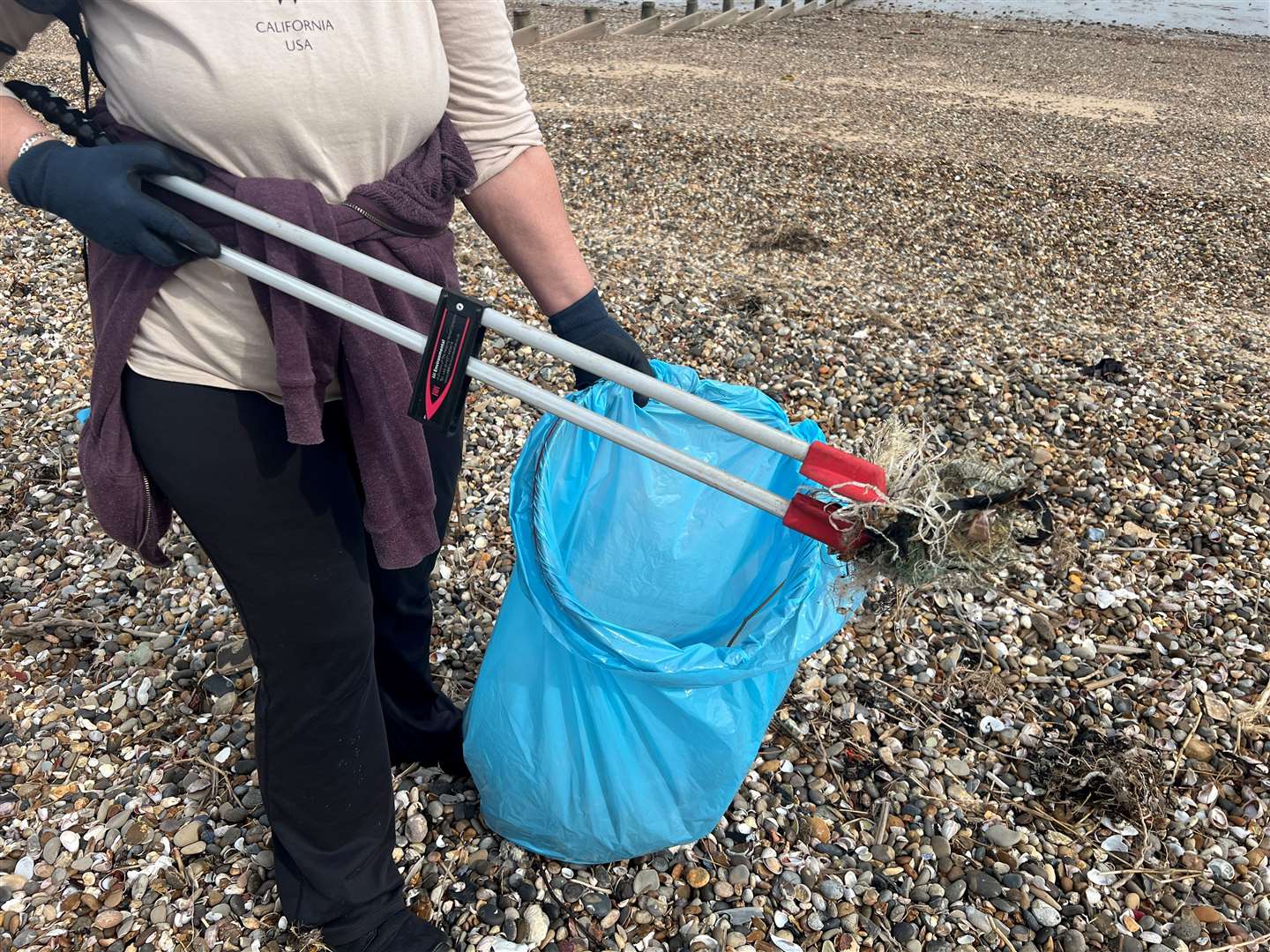 Industrial waste is collected by litter pickers along Minster Beach