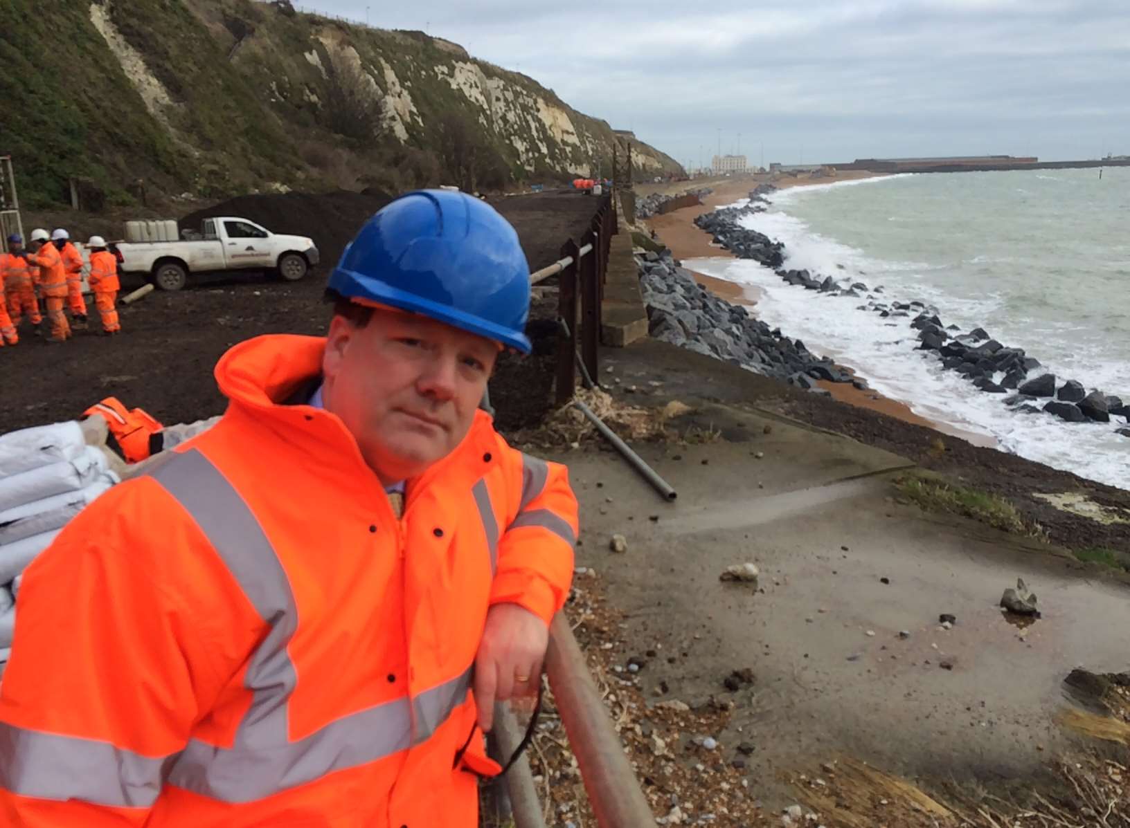 Charlie Elphicke at sea wall collapse site