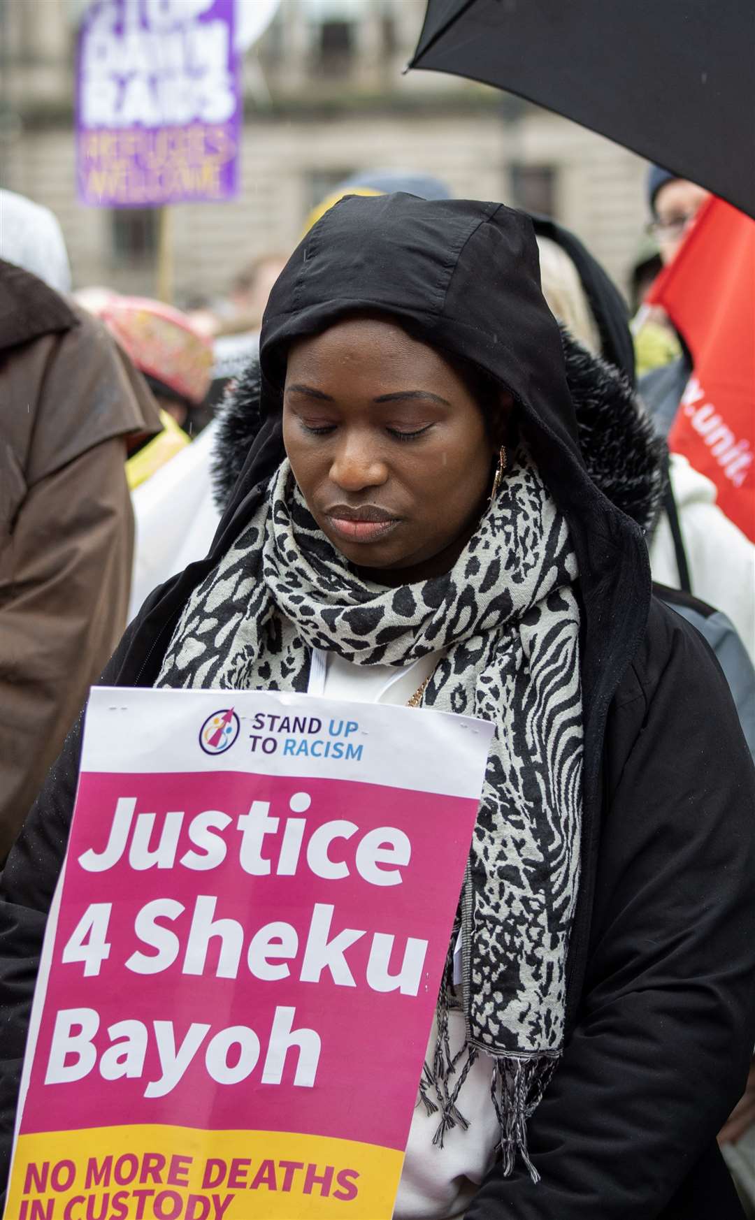 Sheku Bayoh’s sister Kadi Johnson takes part in the Resist Racism Scotland rally in George Square, Glasgow, in March 2023 (Lesley Martin/PA)