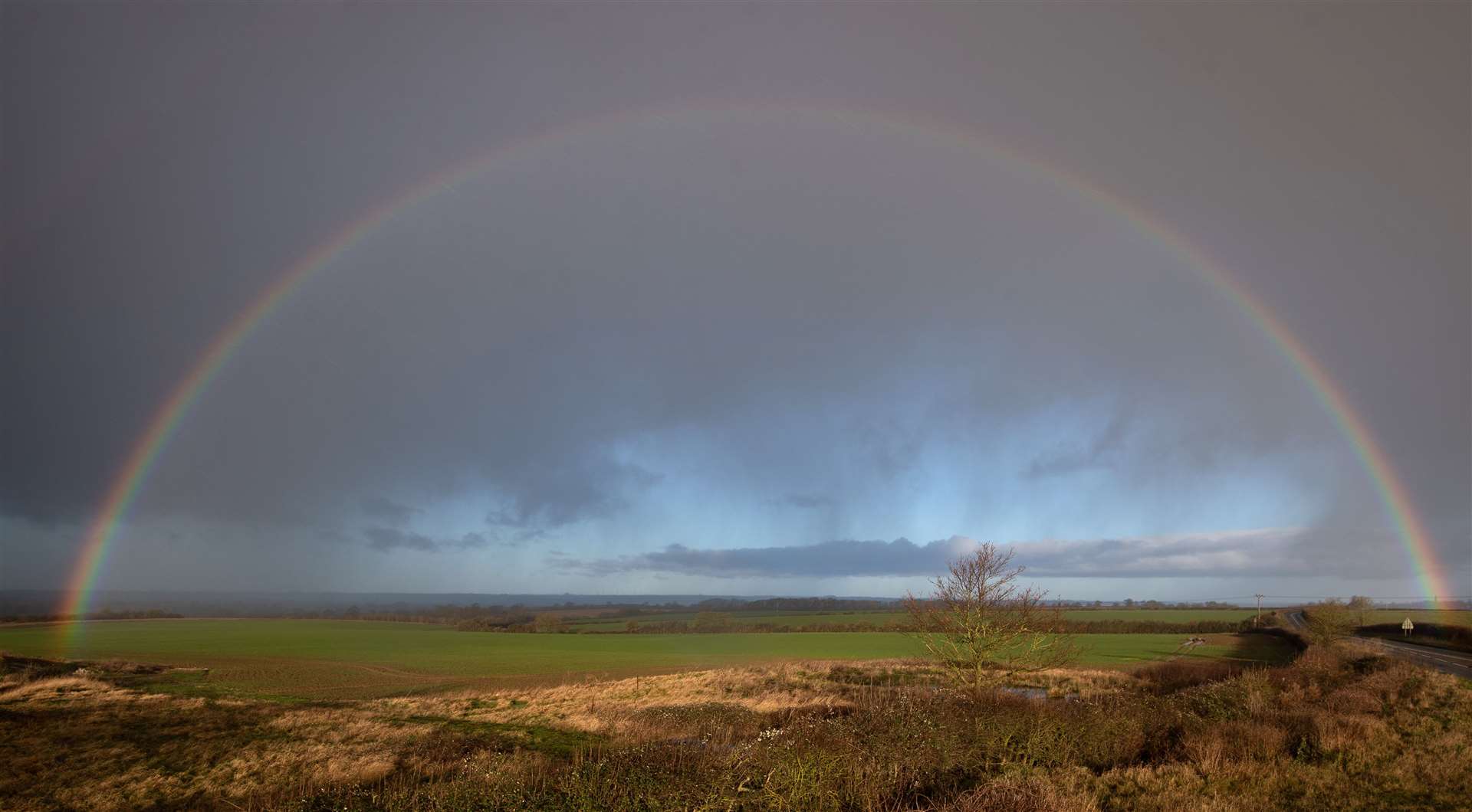 A rainbow over Great Doddington in Northamptonshire (Joe Giddens/PA)