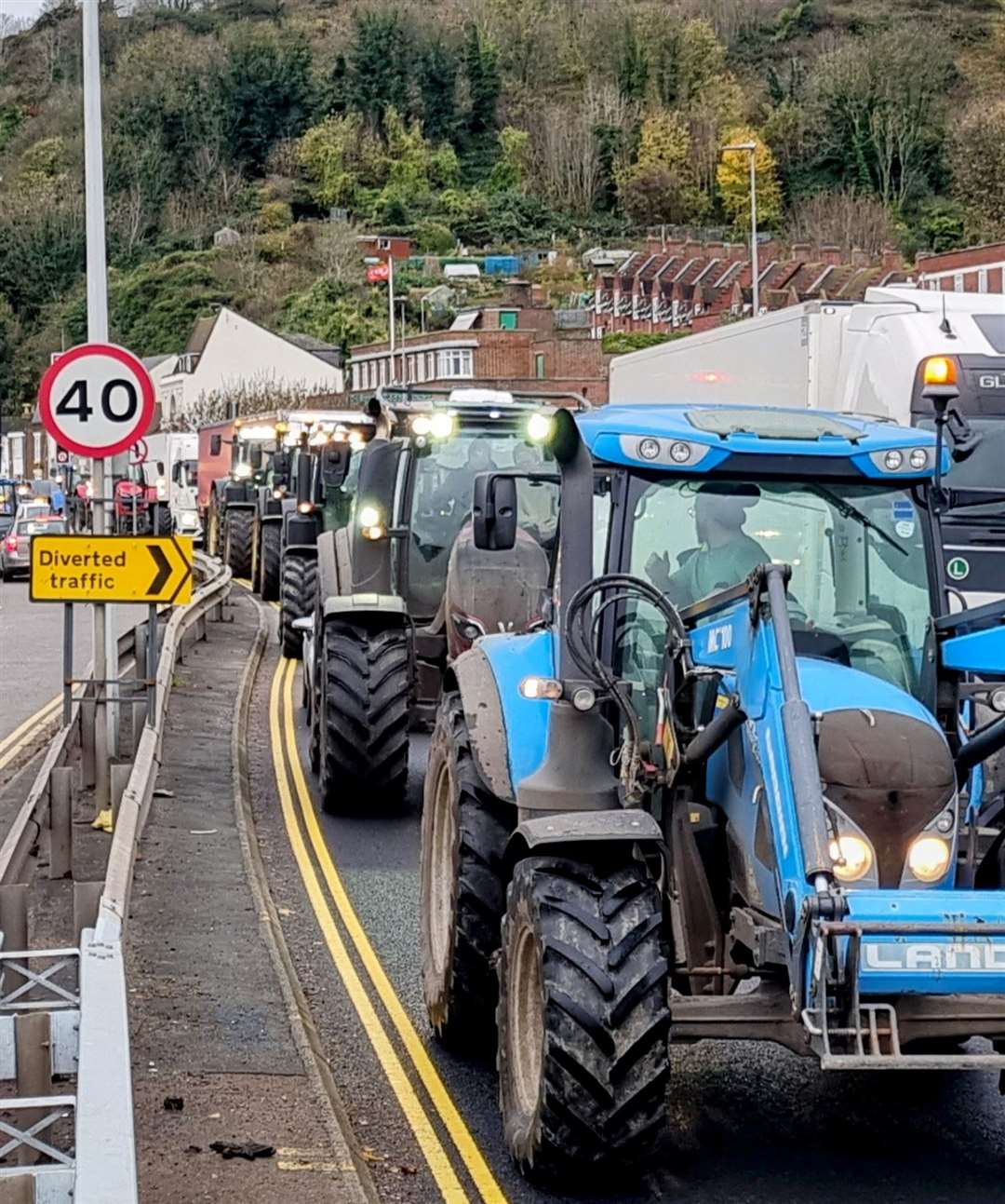 Tractors on the A20 Townwall Street in Dover. Picture: Paul McMullan