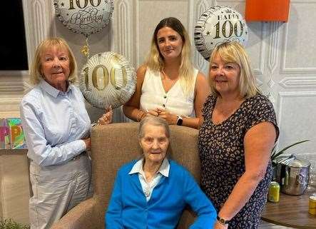 Ellen Durham with her niece Barbara Moore, great niece Stephanie Pugsley and great great niece Harriett Pugsley. Picture: Oakland Care