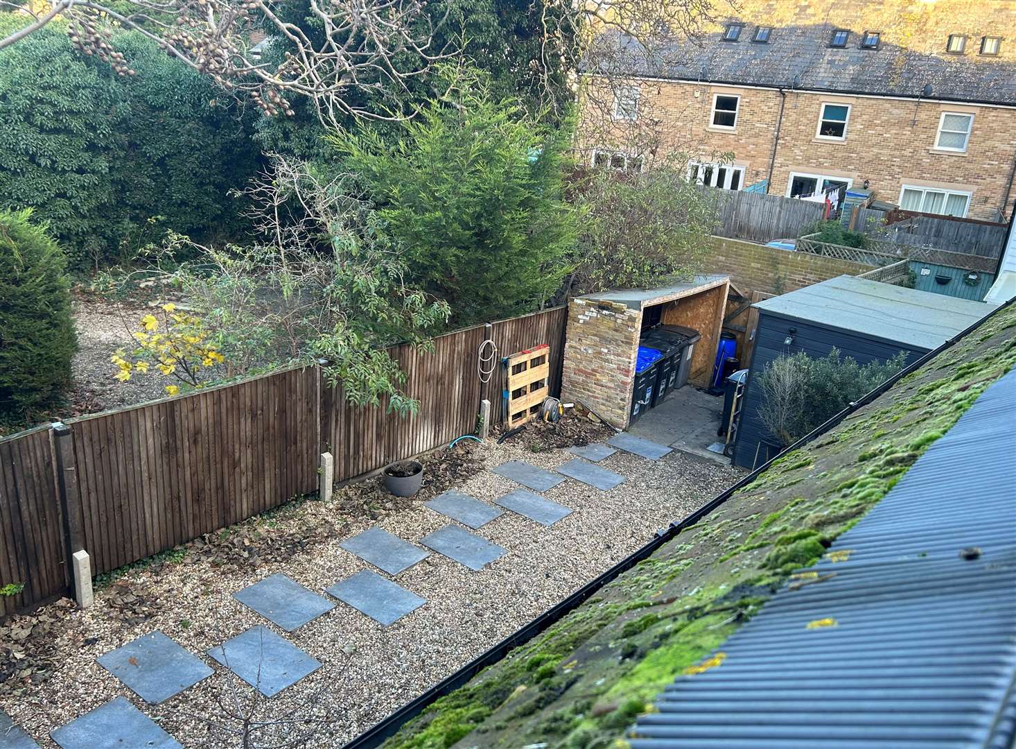 The bin storage near the back gate of A La Turka in Whitstable