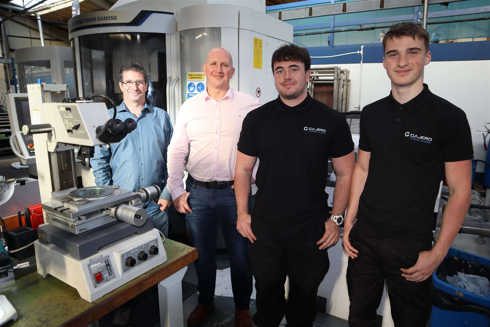 From the left, Steve Elliott, Alex Harding, Sam Bird and Oliver Jones on the shop floor at Cajero