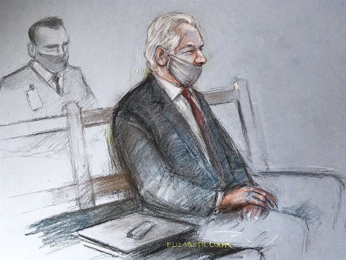 Court artist sketch of Julian Assange at the Old Bailey in London (Elizabeth Cook/PA)