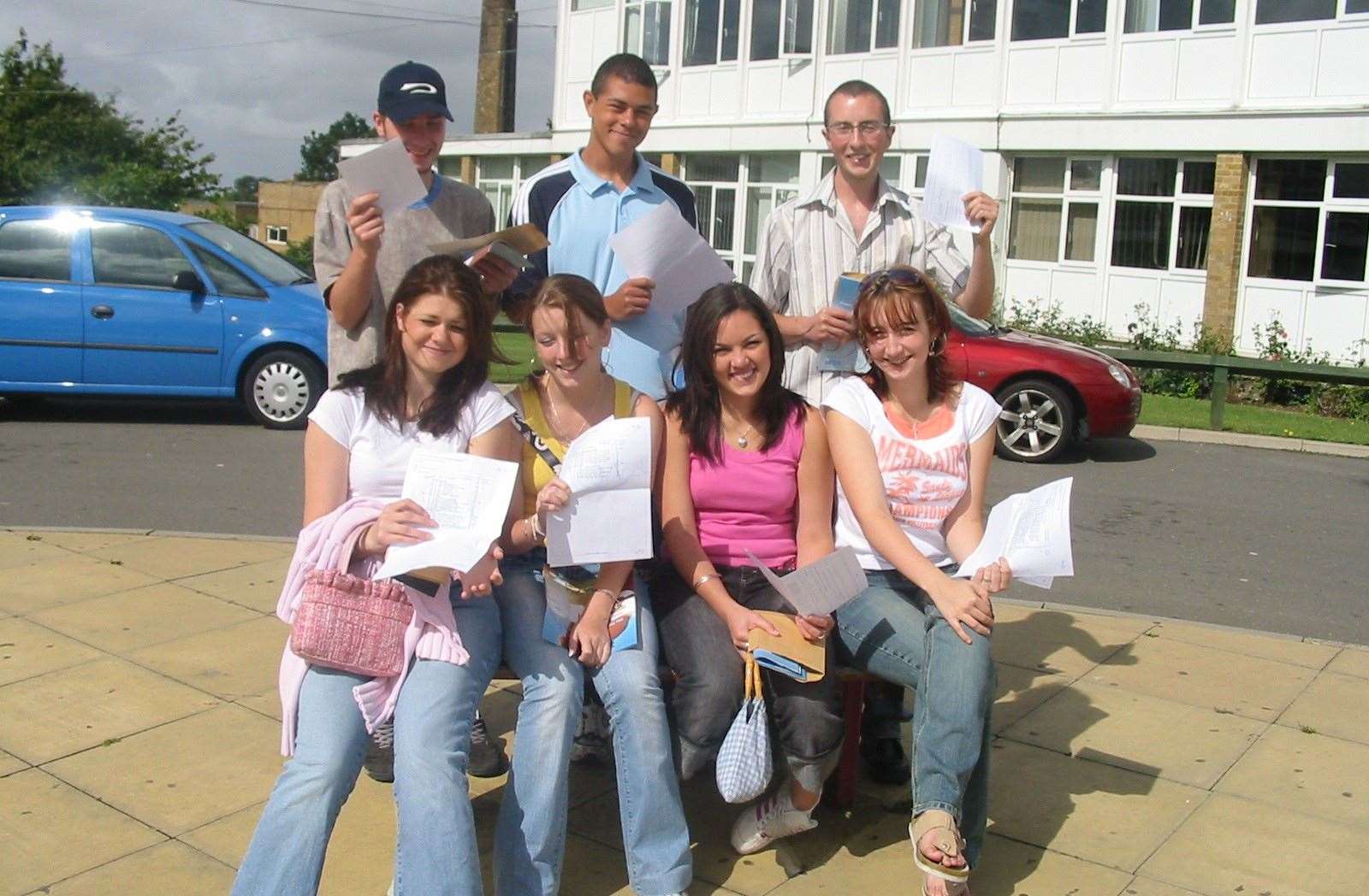 Seven smiling Herne Bay High School sixth form students pictured in 2004