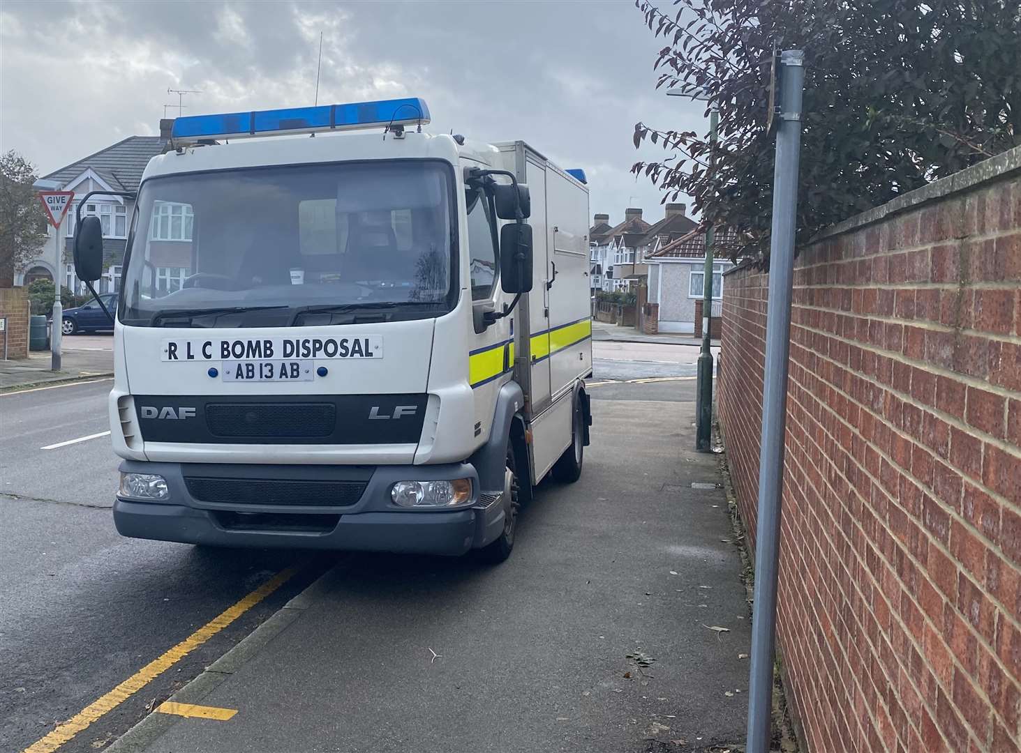 The bomb disposal team in Wentworth Drive, Dartford, today
