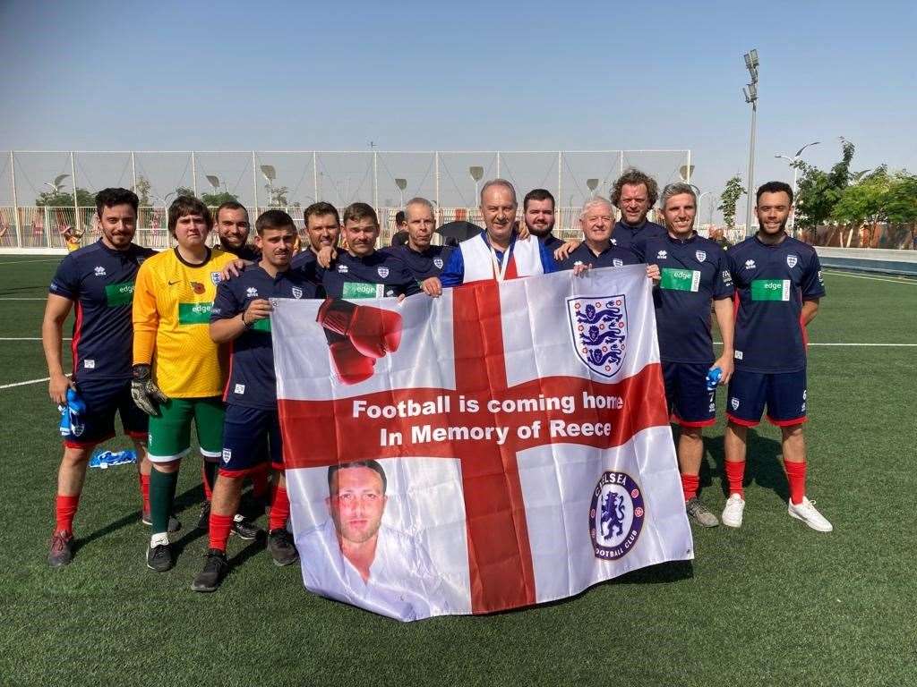 Supporters in Qatar pay tribute to Reece Newcombe (Handout photo/PA)