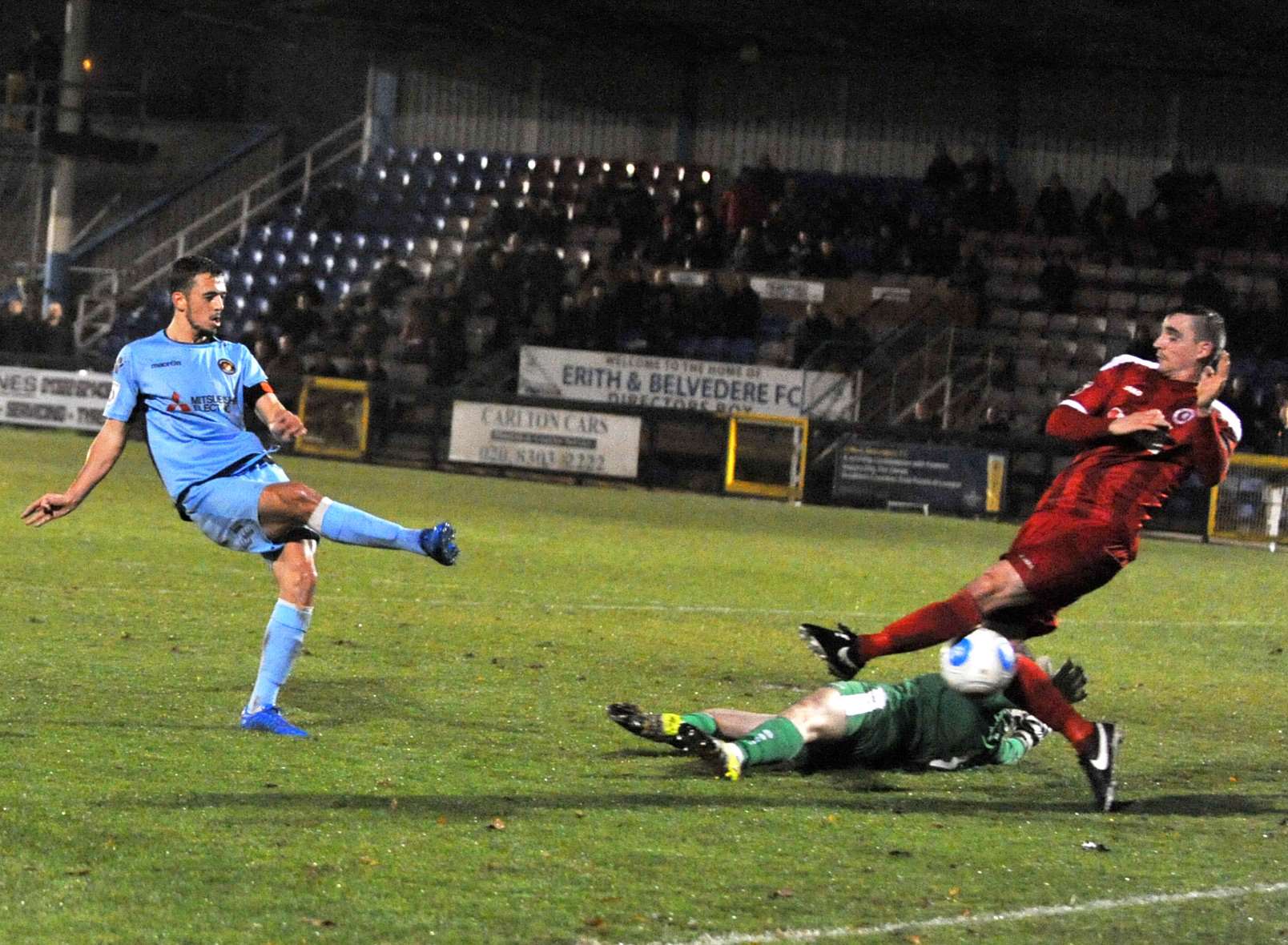 Jack Powell scores Ebbsfleet's winner at Welling. Picture: David Brown