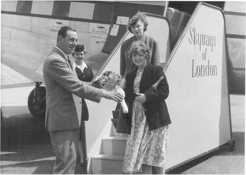 Lympne Airport in 1956, celebrating the 50,000th passenger to Paris. Picture: Eileen English