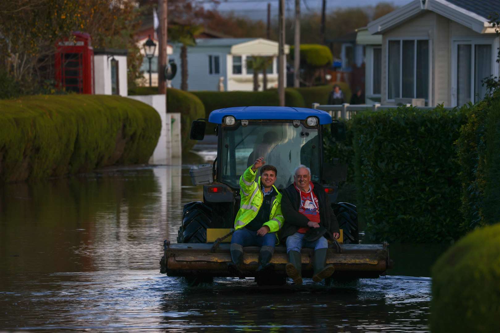 Neighbours were seen riding tractors to get around in Yalding. Picture: UKNIP