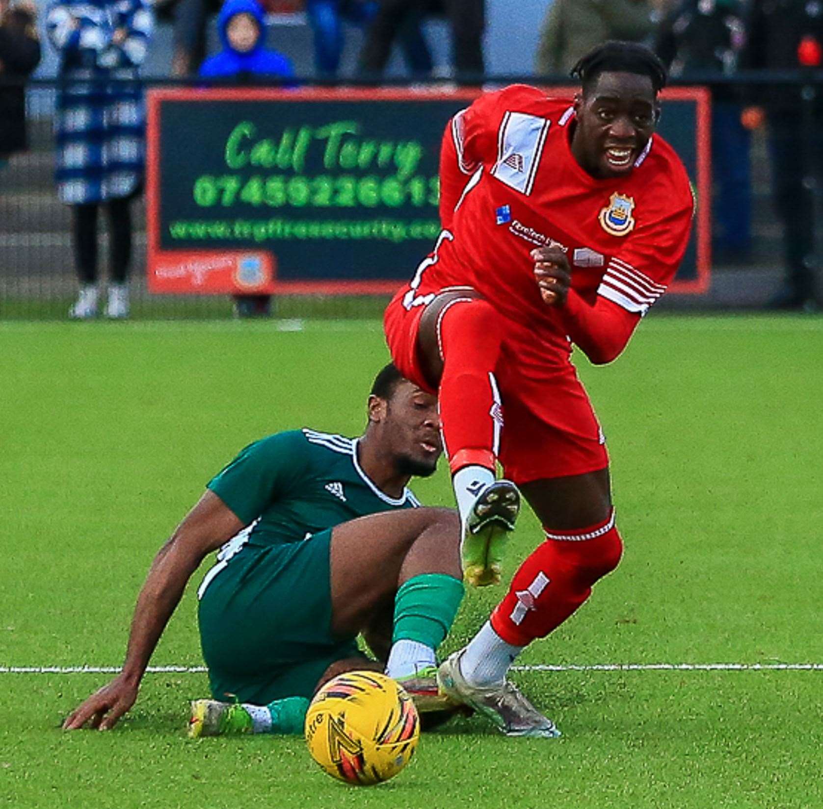 Ronald Sithole on the move for Whitstable in their 4-2 home win over Canterbury City. Picture: Les Biggs