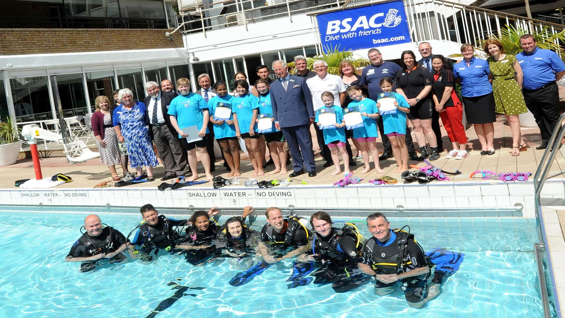 Tony Marshall (third from left) standing beside BSAC Chief Executive Mary Tetley.