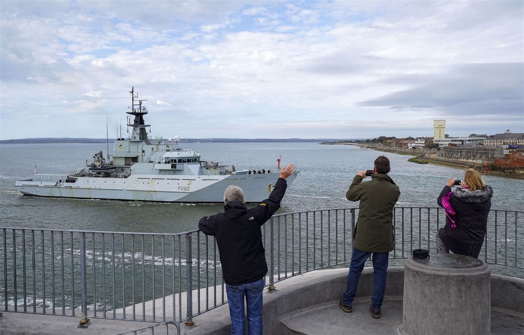 Royal Navy patrol ship HMS Severn returns to Portsmouth Naval Base from Jersey (Steve Parsons/PA)