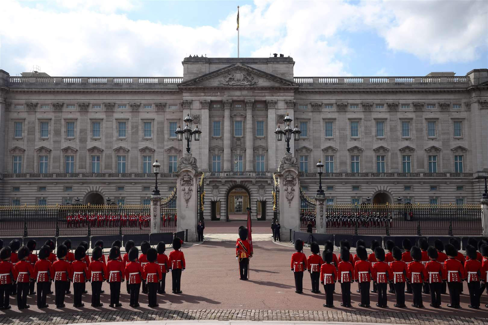 The Coldstream Guards gathered outside Buckingham Palace ahead of the procession (Daniel Leal/PA