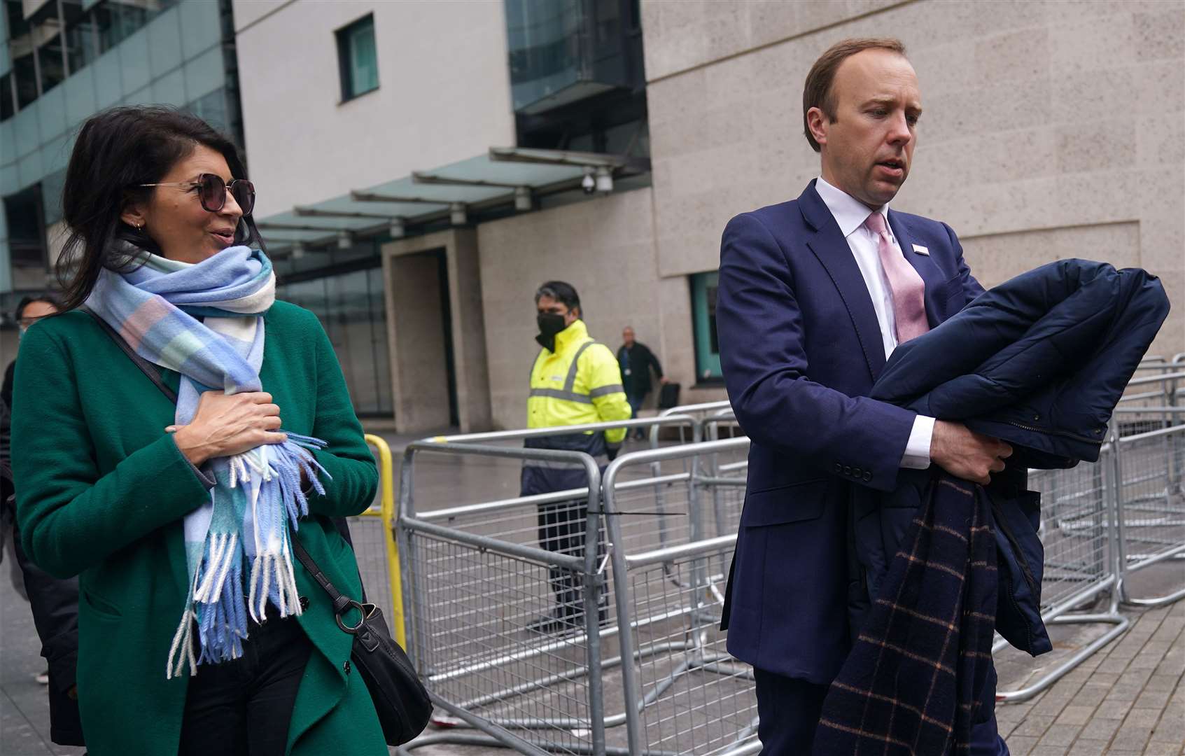 Matt Hancock with adviser Gina Coladangelo (left) outside BBC Broadcasting House in London (Yui Mok/PA)