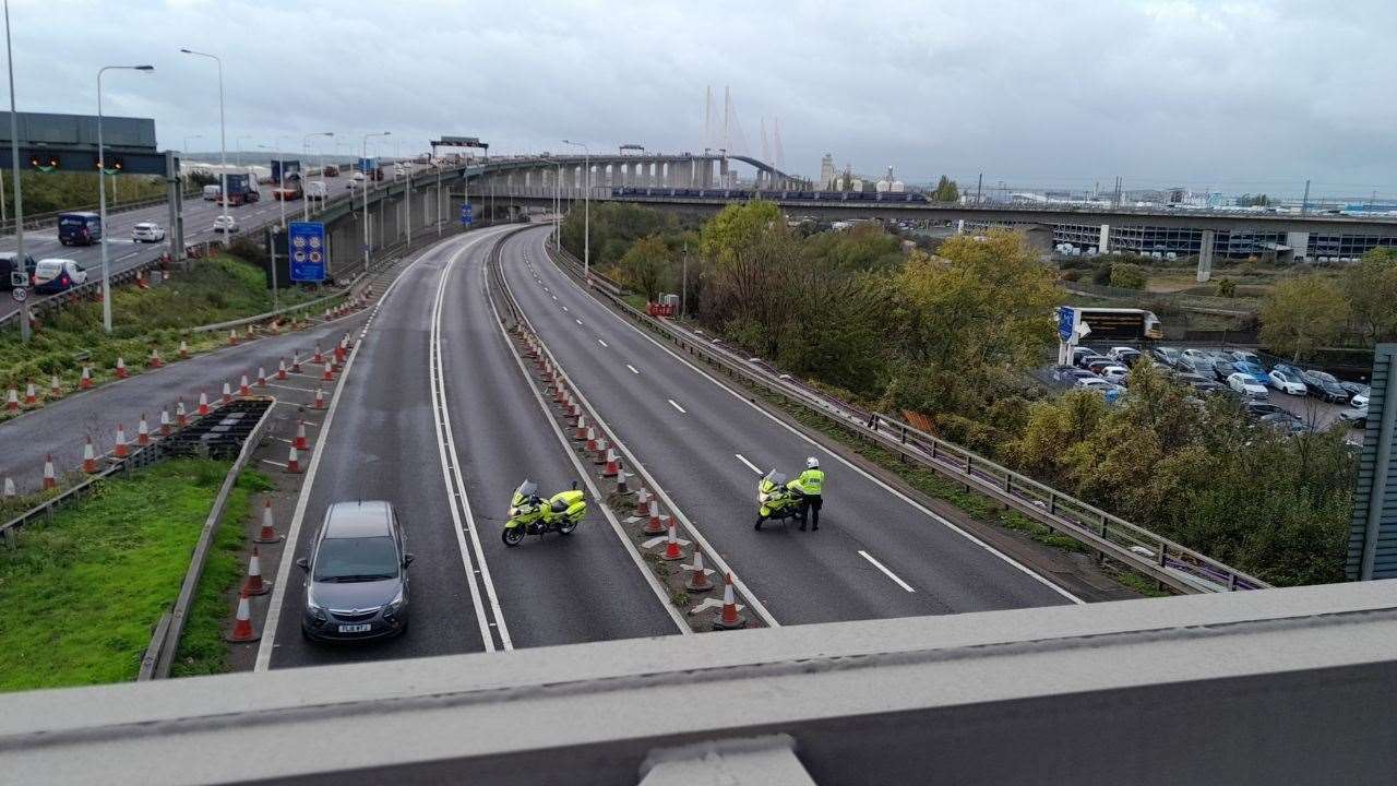 Police have blocked traffic from driving through. Picture: Just Stop Oil